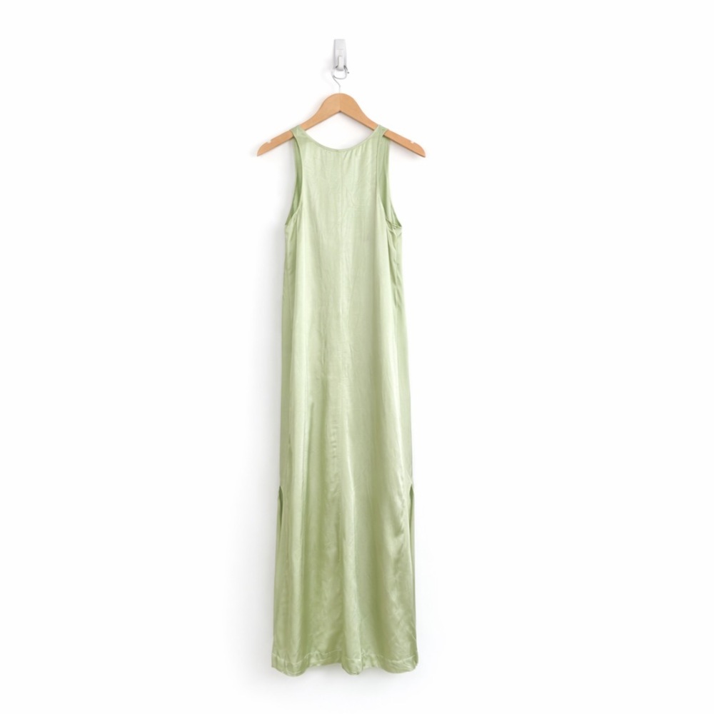 Closed Sleeveless Satin Maxi Dress in Limonada - Picture 9 of 13